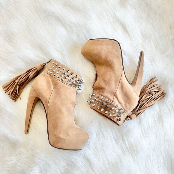 Jeffrey Campbell Platform Studded Suede Booties in Tan Size 7.5 - Picture 2 of 9